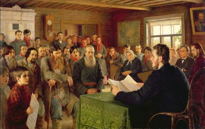 Zondag lezen op een plattelandsschool, 1895 door Nikolai Petrovich Bogdanov Belsky